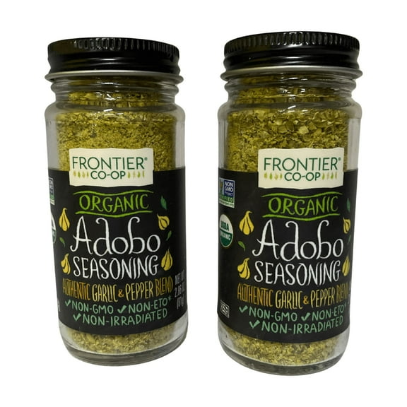 (2 Pack) Frontier Co-op Organic Adobo Seasoning, 2.86 oz Each – All-Purpose Latin-Inspired Spice Blend, Non-Irradiated, Resealable Glass Jars
