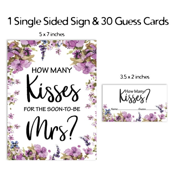 Inkdotpot How Many Kisses For The Soon To Be Mrs Floral White 1 Sign 30 Cards Bridal Shower Game