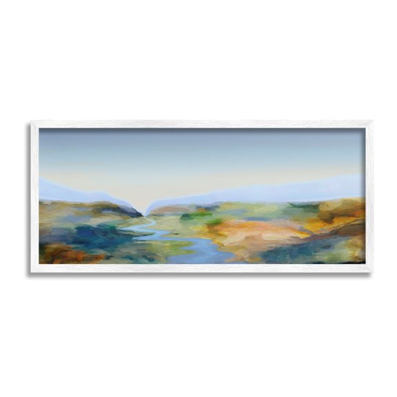 Stupell Industries Abstract Winding Stream Landscape Painting White Framed Art Print Wall Art, 24 x 10