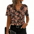thumbnail image 2 of JTZGDY Cute Summer Tops for Women Dressy Casual Floral Pattern Print Short Sleeve Cowl Neck Graphic T-Shirts Loose Fit Cozy Tunic Blouse Brown XL, 2 of 7