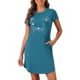 thumbnail image 1 of INSPIRAR CHIC Camisones de Mujer Camisetas de Noche con Impresión de Gatos Vestido de Sueño de Manga Corta Noche XL Verde Pavo Real, 1 of 5