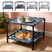 Voglyf Double Layer Cat Hammock Bed - Free-Standing Elevated Cot Indoor Pet Bed with Frame, Washable Cover, Rubber Feet, Tool-Free, for Large Cats or Small Dogs - Gray 19.7" x 17.7",Grey