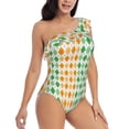 thumbnail image 3 of Rateoe St. Patrick's day argyle Pattern Women One Piece Swimsuits Tummy Control One Shoulder Bathing Suits Ruffle Swimwear-Small, 3 of 6