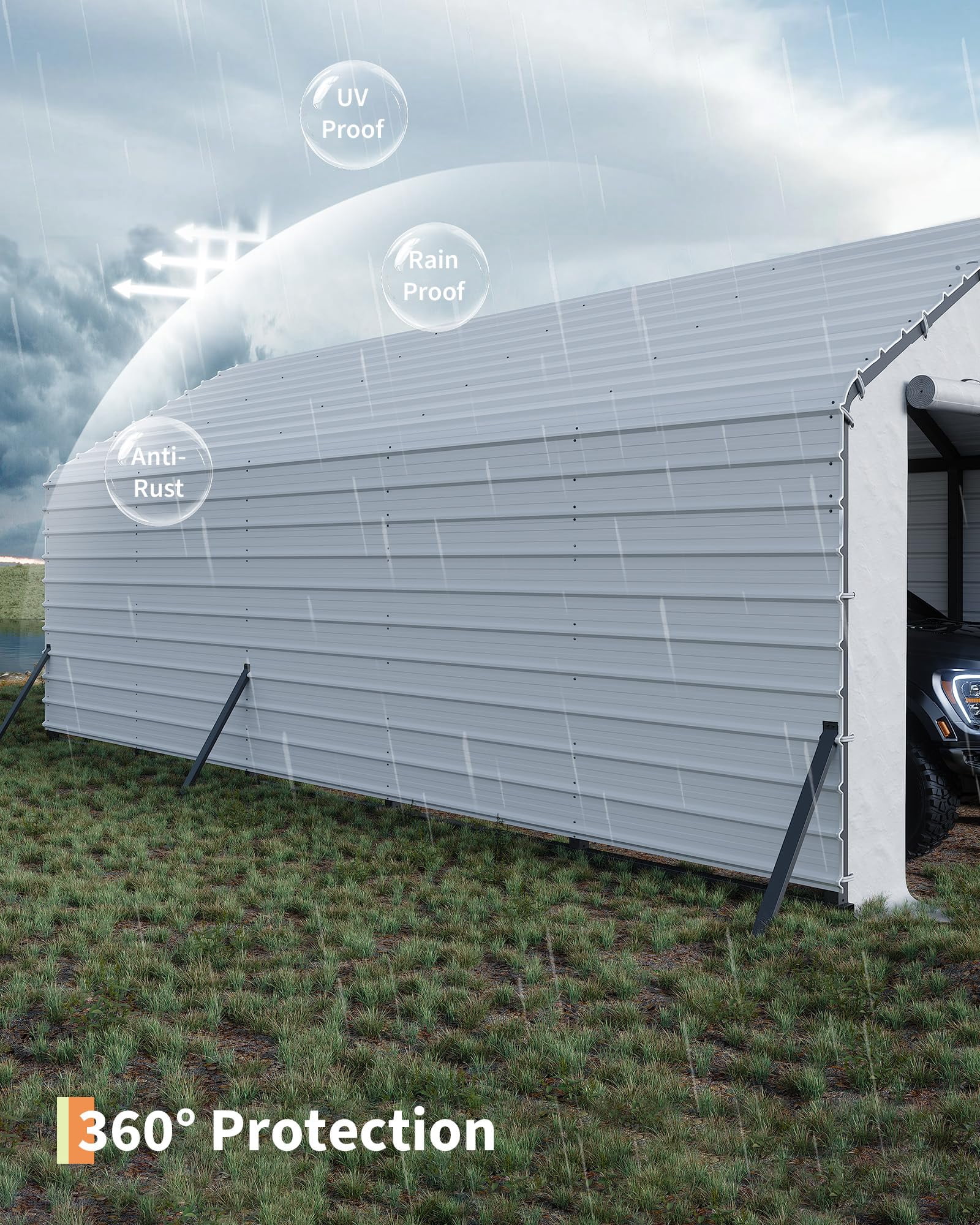 Roofing Panels for Metal Carport 13x26 ft, 13x21 ft, 13x16 ft, Heavy Duty Metal Carport Kits, 27 Ga. Galvanized Steel Ribbed Panels, 64.17 in x 19.68 in, 16 Pcs, White