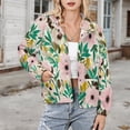 thumbnail image 3 of Jackets for Women Winter Coat Jackets Flannel Stand Collar Jacket(Pink Flowers Green Leaves Floral Pattern,Size:S-4XL), 3 of 7