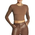 thumbnail image 3 of Txlixc Blusa cortada de manga larga para mujeres blusa de cuello redondo sólido blusa delgada de primavera y otoño blusa de ombligo en la calle Txlixc  moda, 3 of 8