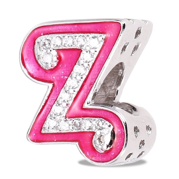 Uxcell Letter Charm for Bracelets, Silver Alphabet Initial Z Bead Charm for Women DIY Gifts, Pink