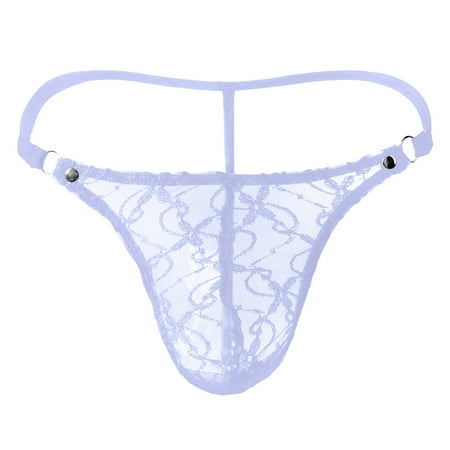 MRULIC lingerie for women Men s Lace Mesh Pouch G-string Thong T-back Lingerie Brief Panty White + One size