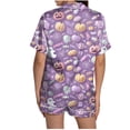 thumbnail image 4 of Women Halloween Printed Lapel Button Short Sleeve Shorts Pajama Set 2PC Home Set Matching Sets, 4 of 6