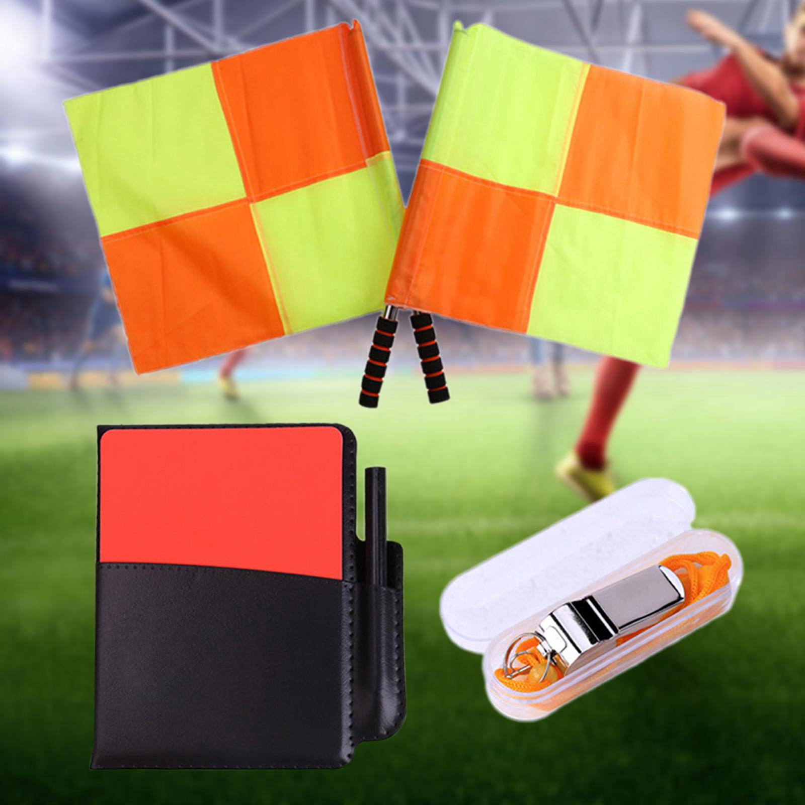 kesoto Soccer Referee Flag Set Football Linesman Flags Set Referee Whistle Red Yellow Cards Referee Tool Kit for Basketball Training