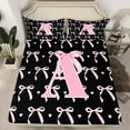 thumbnail image 2 of jejeloiu Monogrammed A Twin Sheet Sets,Cute Bow Bowtie Twin Fitted Sheet,Pink Black Flat Sheet,Microfiber Room Decorative,3-Piece, 2 of 7