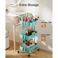 thumbnail image 4 of 3-Tier Rolling Cart with Wheels, Rolling Storage Cart with 3 Hanging Cups & 4 Hooks, Mobile Utility Cart, Art Cart Organizer, Craft Cart for Office, Kitchen, Craft Room, Turquoise, PIUC06TB, 4 of 7