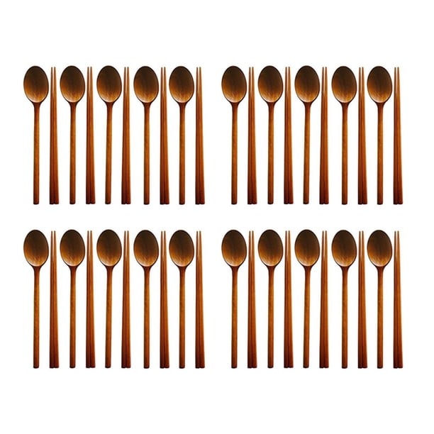 ÁRbol de Azufaifo Hecho A Mano Vajilla Coreana de Madera Utensilios de Combinación, 20 Juego de Cucharas Y Palillos