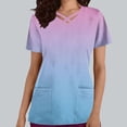thumbnail image 2 of YOIAVAIOY Light Blue Trendy Tops for Women Summer Short Sleeve V Neck Nursing Shirts Gradient Fashion Going Out Casual Work Uniform M, 2 of 5