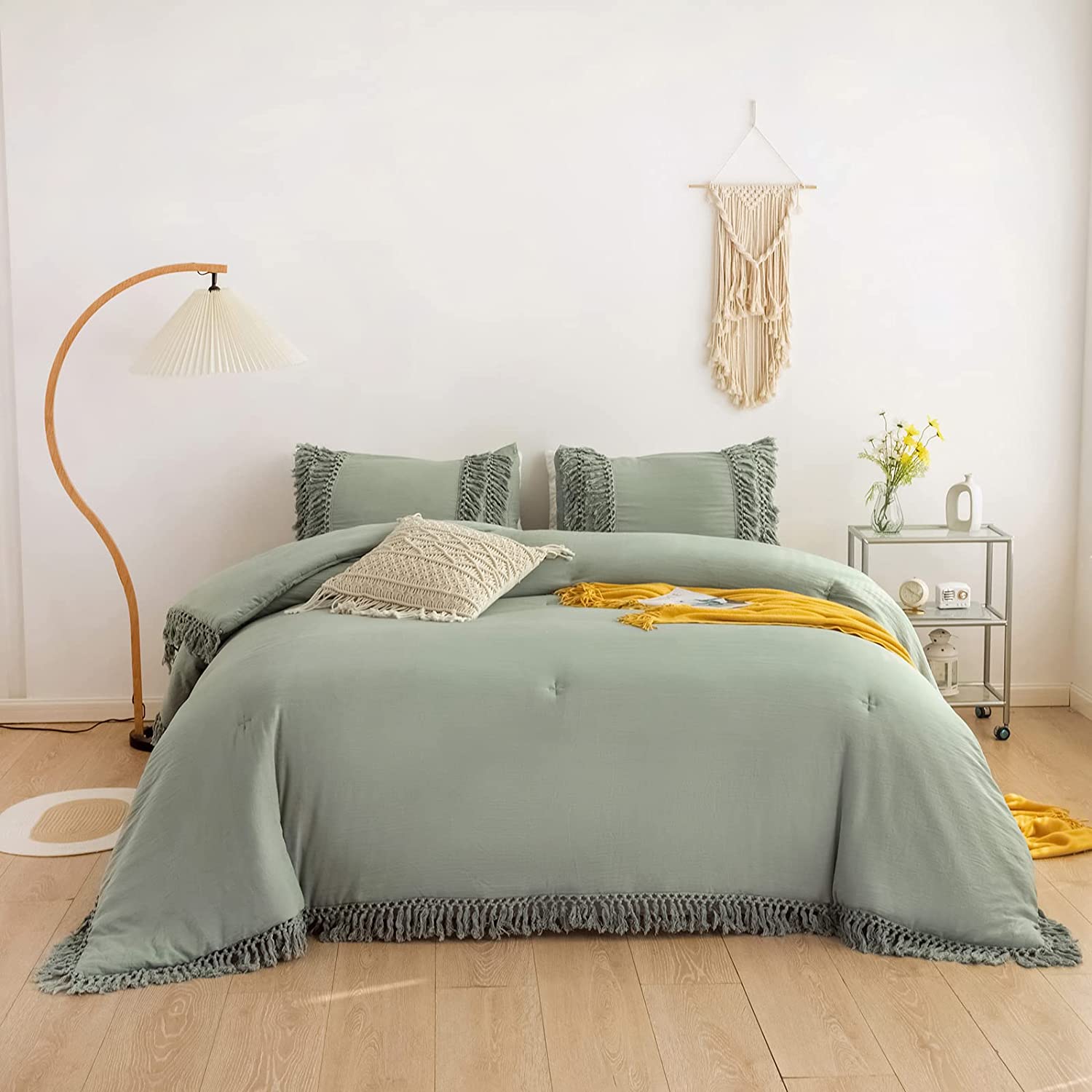 Sage Green Boho Tassel Comforter Set 
