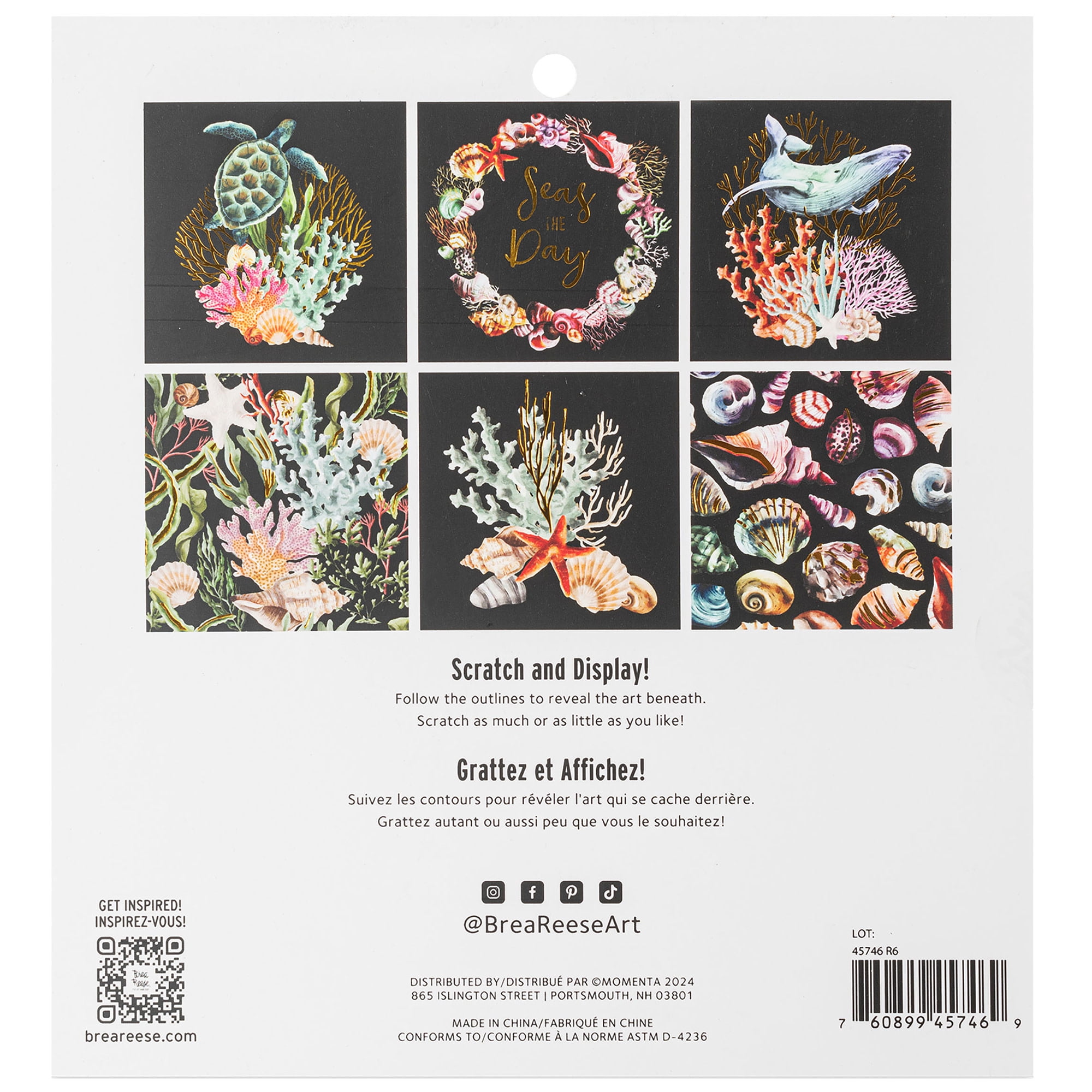 Brea Reese: Scratch Art Paper Pad - Under the Sea - 12 Sheets, 6 Guided Designs, Metallic Accents, Dual-Tip Stylus & Brush, 8x8" Pages, Adult Craft