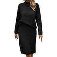 thumbnail image 2 of qolati Women's 2 Piece Outfits Long Sleeve Knit Pullover Tops Bodycon Midi Skirt Matching Sets 2024 Fall Winter Sweater Dresses Set, 2 of 5
