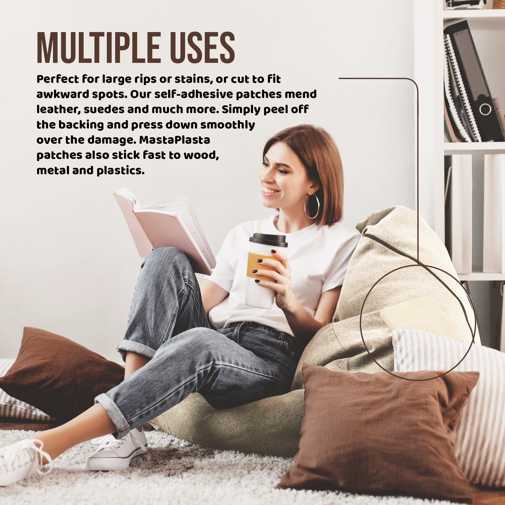 Extra Large MastaPlasta Instant Suede Repair Patch. Brown Suede 11in x 8in / 28cm x 20cm. Self-Adhesive Upholstery Suede Patches for Sofas, Car Seats, Bags, Shoes & More