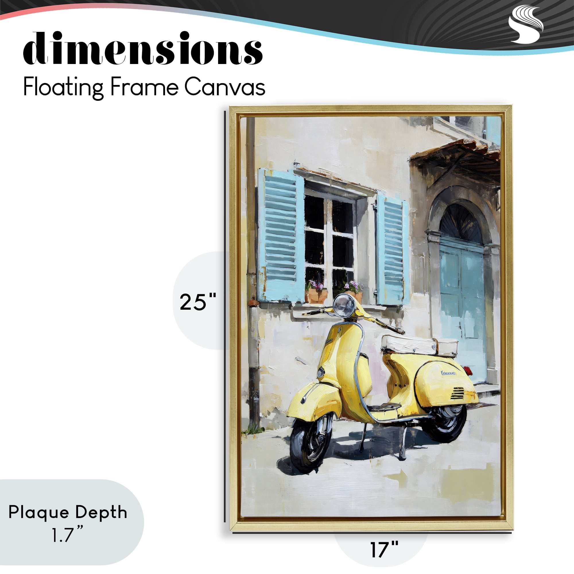 Stupell Industries Sunny Day Scooter Ride Gold Framed Floater Canvas Wall Art, design by Petal Prints Design