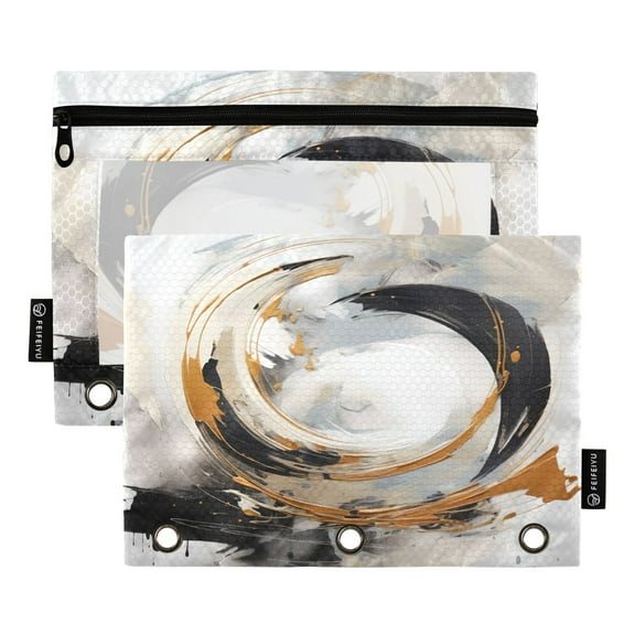 Abstract Swirls Circular 2 Pack Pencil Pouch for 3 Ring Binder Smooth Zipper Folders with Pockets Clear Window Pencil Case