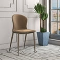 thumbnail image 3 of LeisureMod Mosaic Modern Dining Chair Upholstered Fabric Side Chair Foam Cushioned Modern Accent Chair with Metal Legs for Living Room, Kitchen in Light Brown Set of 4, 3 of 12