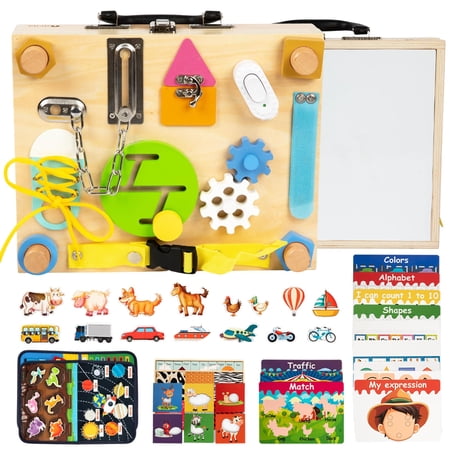 Adena Montessori Busy Board Box for Toddlers 3+ 6 in 1 Montessori Toys for 3 Year Old with Drawing Board Quiet Book Puzzles Sensory Toys for Fine Motor Skills Learning Toys for Travel
