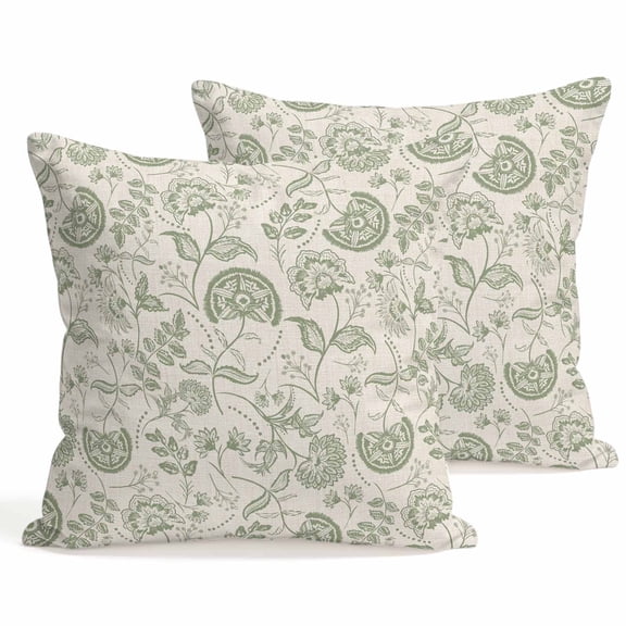 Set of 2 Farmhouse Sage Green Floral Pillow Covers 20x20 Inch, Linen Boho Paisley Flower Rustic Decorative Throw Pillow Cases Cotton Cushion Covers for Sofa Couch Bed Living Room Bedroom Home Decor
