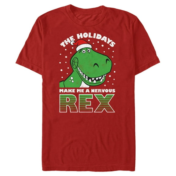 Men's Toy Story Christmas Nervous Rex Graphic Tee Red X Large
