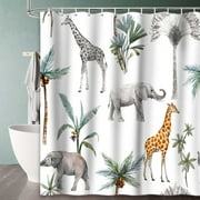 Kids Safari Theme Shower Curtain, Funny Cartoon Woodland Jungle Bathroom Decorations with 12 Hooks, 72X72I