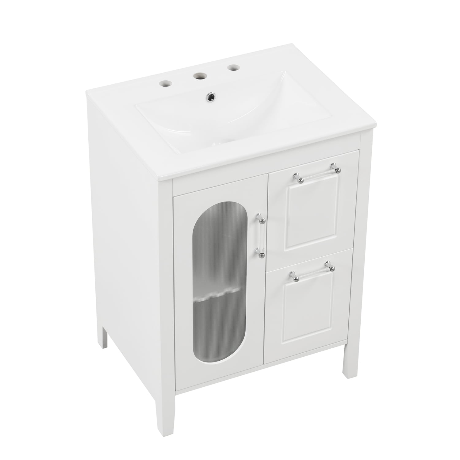 Harper & Bright Designs 24" Bathroom Vanity with Sink, Bathroom Vanity Cabinet with Storage Drawers and Glass Door, Adjustable Shelf, Solid Wood and MDF