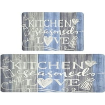 Kitchen Mats 2 PCS Blue Anti Fatigue Cushioned Kitchen Floor Mats 2/5 Inch Farmhouse Rustic Non-Slip Waterproof Kitchen Mat Washable Comfort Standing Mat for Kitchen Sink, 17.3x28 17.3x47 inch