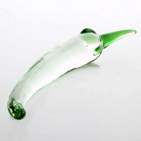 Green Pepper Shape Crystal Glass Curved Massager Personal Massage Wand