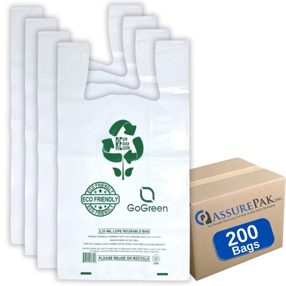 Camiseta ASSUREPAK LDPE con bolsa reutilizable 1/6 BBL, 11,5 x 6,5 x 21 cm 200