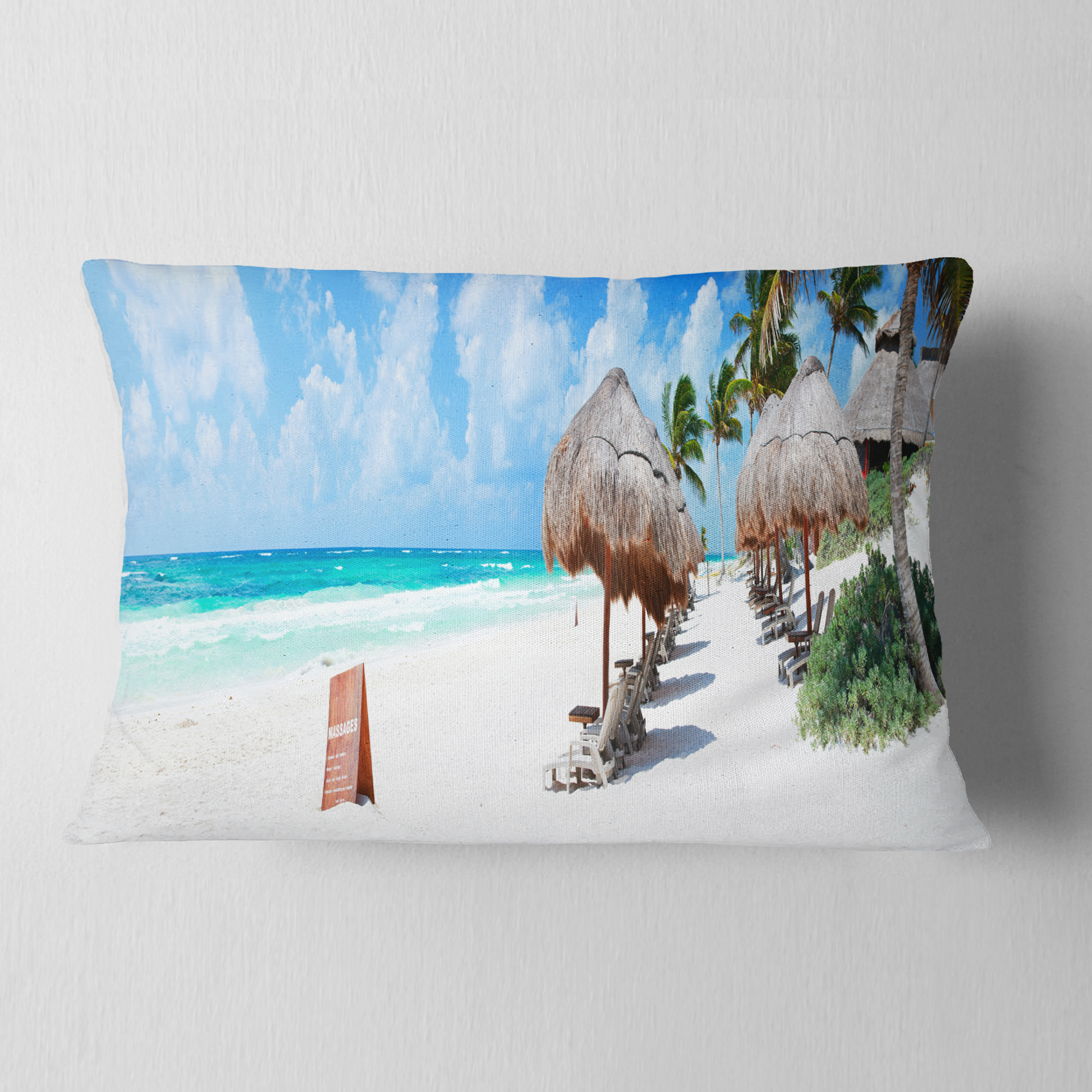 Designart Caribbean Coast in Tulum Mexico - Modern Seascape Throw Pillow - 12x20