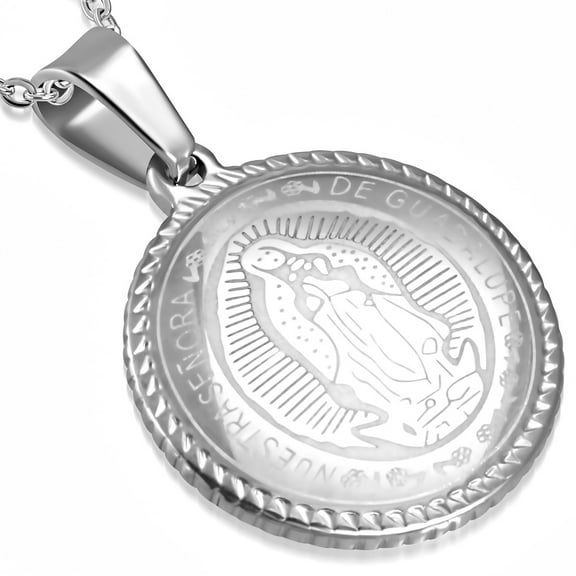 Stainless Steel Yellow Gold-Tone Nuestra Senora de Guadalupe Medallion Pendant Necklace