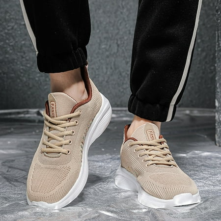 

PEASKJP Shoes For Men Men Summer Soft Insole Breathable Non Slip Hiking Sneaker Walking Shoe Khaki 8.5