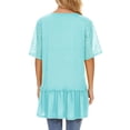 thumbnail image 4 of HUBERY Women Lace Up Crochet Cutout Spliced Pleated V Neck Short Sleeve Top, 4 of 4