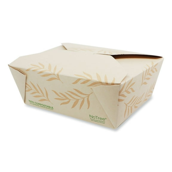 World Centric TO-NT-8 5.5 in. x 6.9 in. x 2.5 in. 46 oz. Sugarcane No Tree Folded Takeout Containers - Natural (300/Carton)
