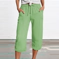 thumbnail image 2 of ManxiVoo Women Lightweight Linen Pants 3/4 Length Breathable Comfort Fit Casual Summer Trousers With Pockets L Size Mint Green, 2 of 5