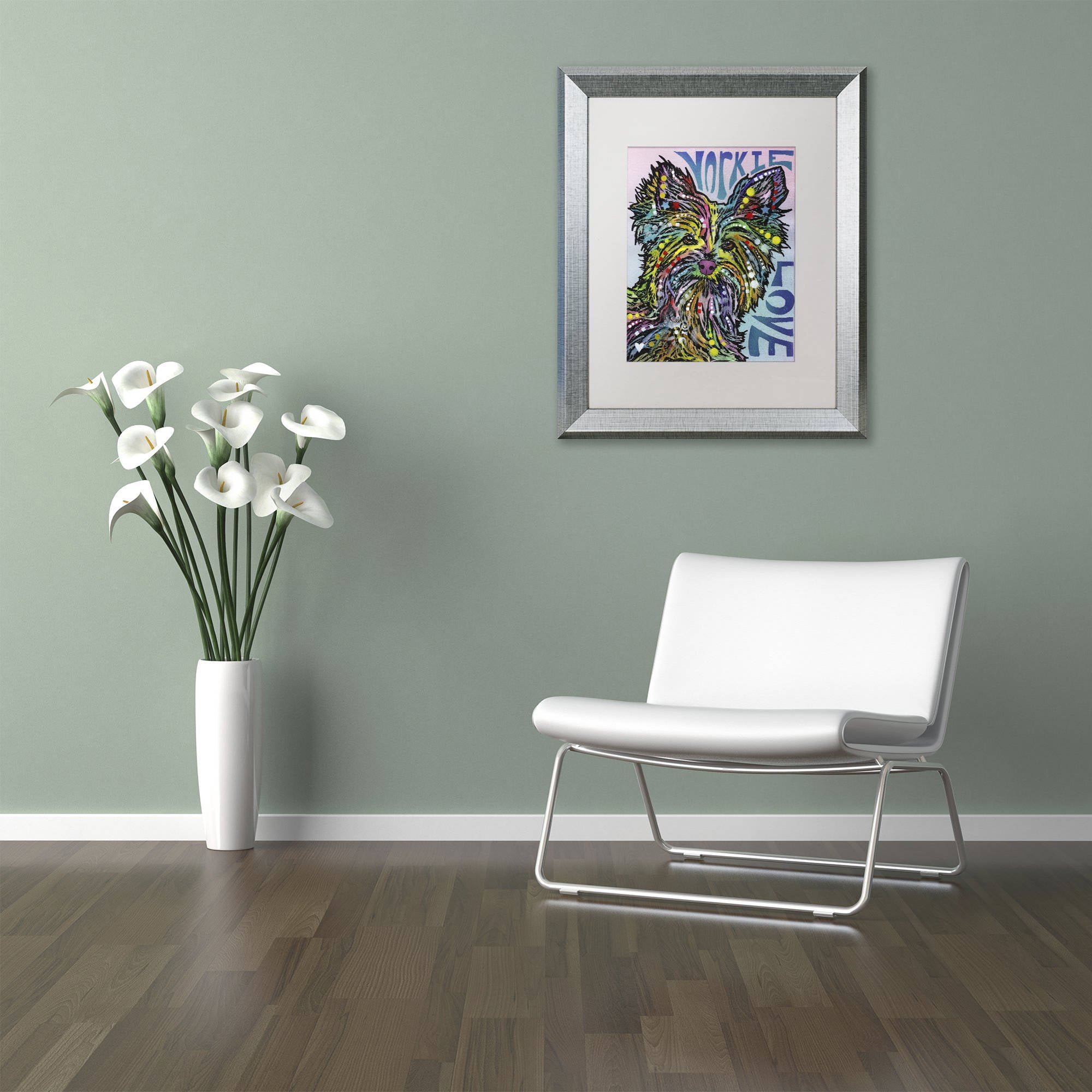 Trademark Fine Art 'Yorkie Luv' Canvas Art by Dean Russo, White Matte, Silver Frame