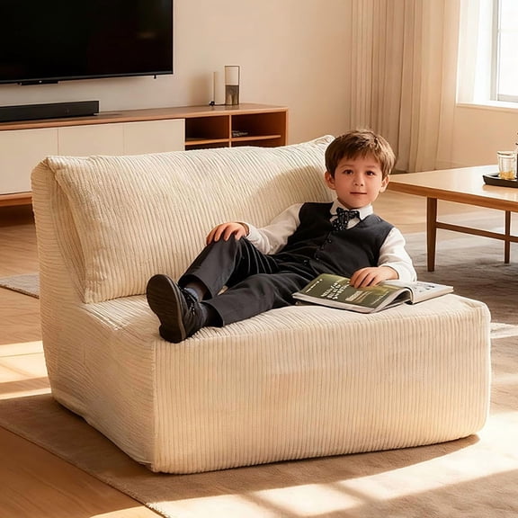 35.8 Inch Single Seat Compression Sofa Ergonomic Lazy Sofa Chair for Adults, Boneless Floor Chair for Reading, Gaming,,Beige Sofa