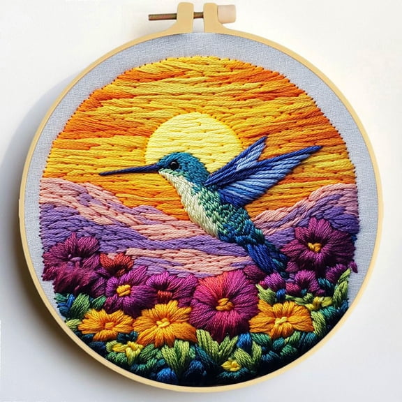 Punch Needle Kits A Hummingbird and Sunset Embroidery Starter Set with Hoop Easy for Beginners DIY Stress Relief Handmade Craft Hobby and Home Decor 20x20cm-9