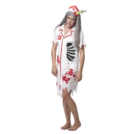 Women Horror Bloody Nurse Costume White Patch Dress Halloween Cosplay