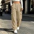 thumbnail image 2 of Sweatpants Women Zaewscy Women's Casual Solid Color Drawstring Elastic Waist Sweatpants Cuffed Side Pockets Pants Khaki L, 2 of 8