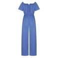 thumbnail image 4 of Mrat Flare Jumpsuits Women's One Line Neck Waist Loose Straight Jumpsuit Versatile Pants Womens Work Trousers S-165 Blue L, 4 of 5