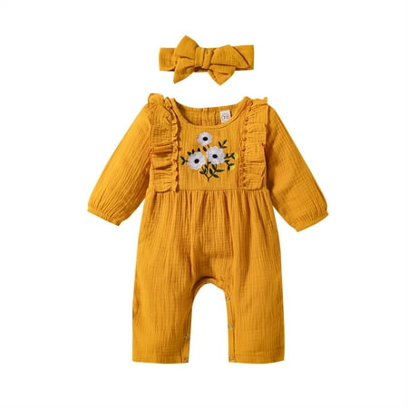 

Zukuco kids Newborn Baby Girls Clothes Embroidery Floral Romper Dress Infant Long Sleeve One-Piece Jumpsuit Outfits