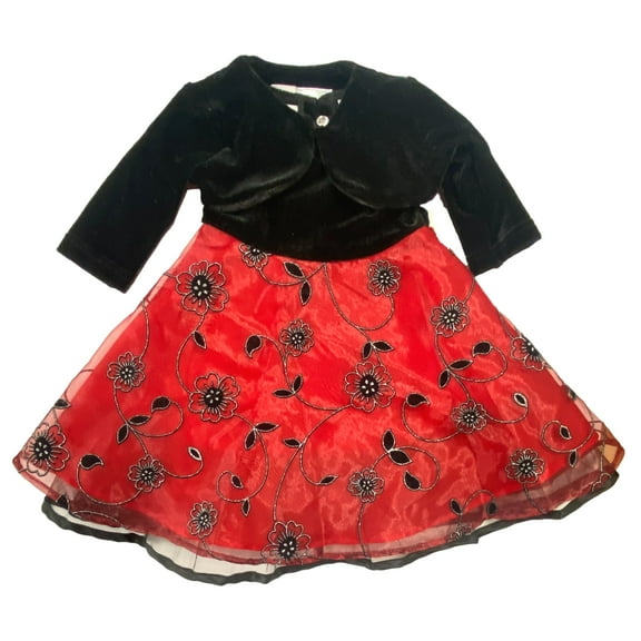 Infant Girls Red & Black Christmas Dress & Shrug Sweater 3-6 Mo