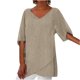thumbnail image 1 of Puntoco Mujeres Casual Lotu Manga V-Cuello Sólido Irregular Blusa tops Camiseta Puntoco Puntoco-1395, 1 of 6
