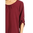 thumbnail image 5 of Women's Casual Round Neck Top Blouse with Roll Tab Sleeve, 5 of 6