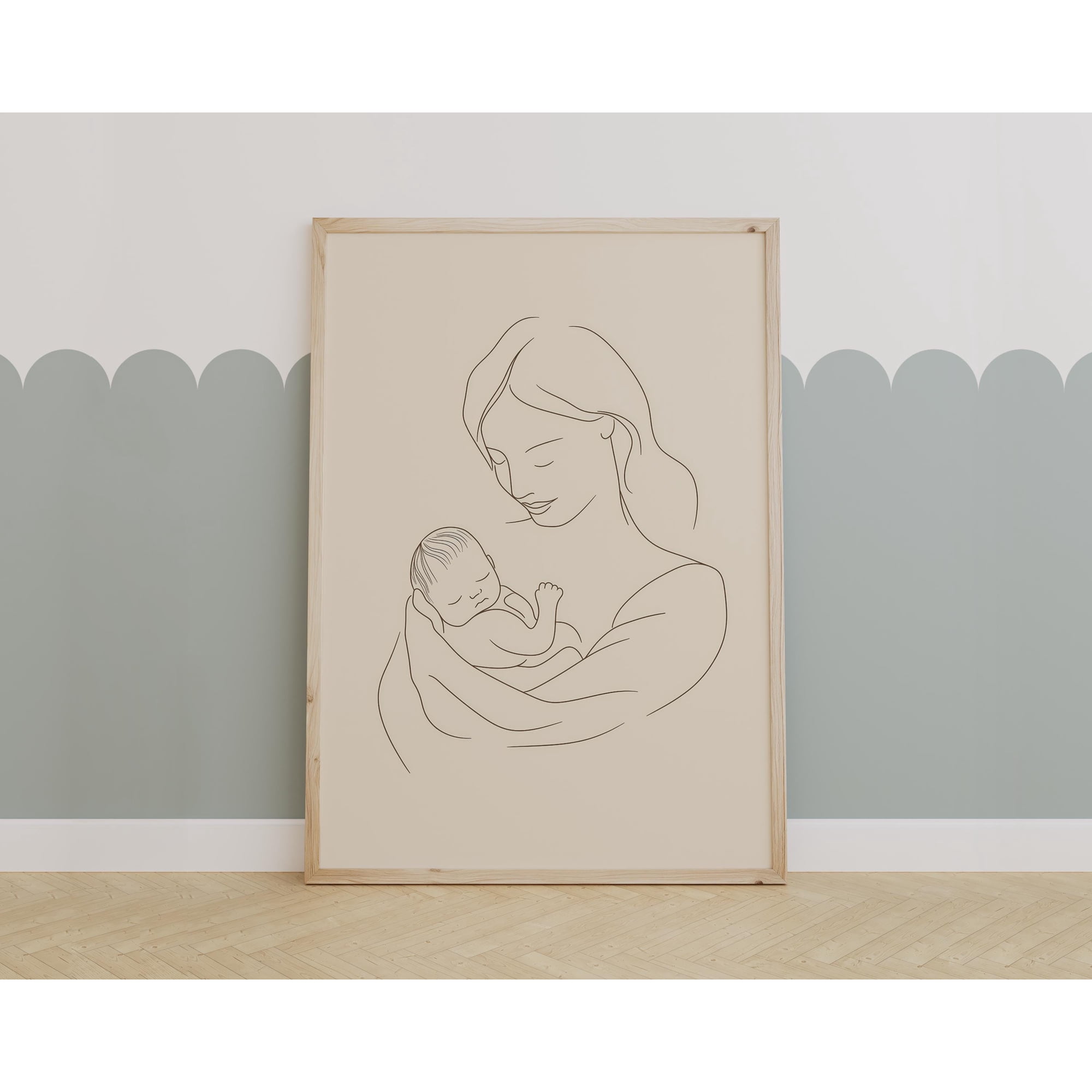 Minimalist Mother And Baby Line Art Print , Neutral Nursery Wall Decor, Boho Baby Room Art, Perfect New Mom Gift , Poster Print Only